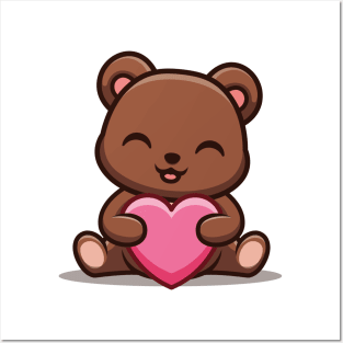 Cute Kawaii Teddy with Heart Posters and Art